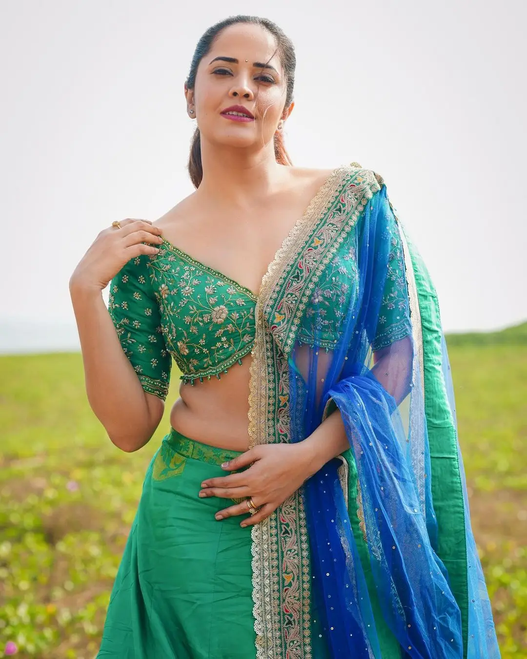 Maa TV Anchor Anasuya Bharadwaj in Green Lehenga Choli